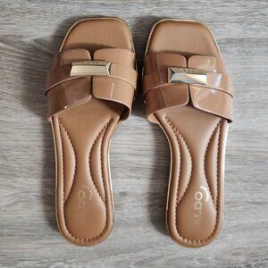ALDO Brown Patent Slide Sandals - size 5